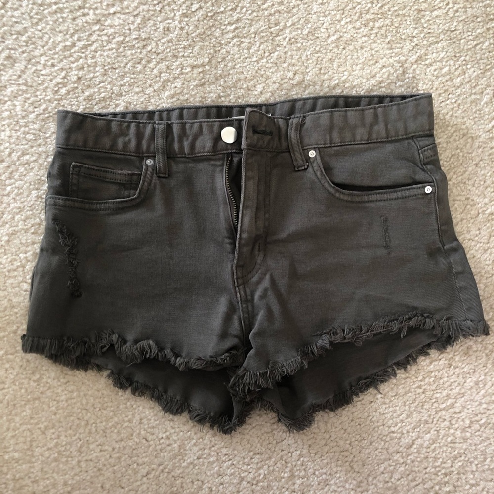 Olive Green High-Waisted Denim Shorts